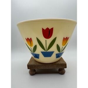 Vintage Fire-King Tulip Mixing Bowl Ivory Milk Glass Mid Century Modern 9.5 Inch